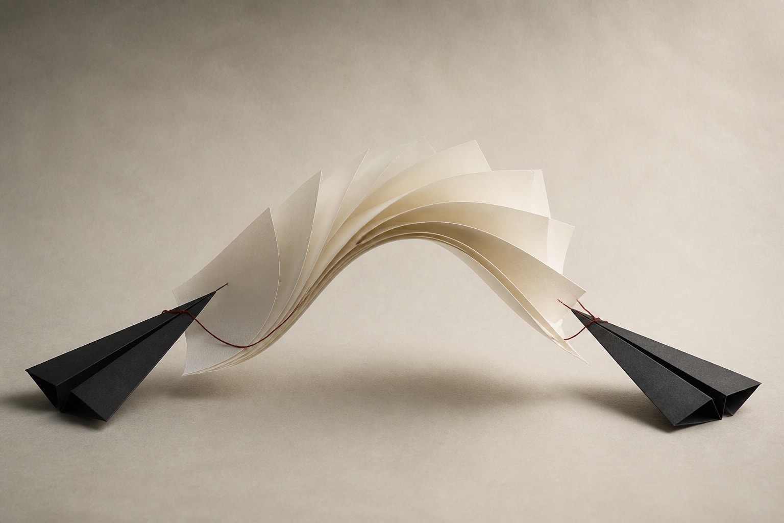 Blank book pages forming an abstract bridge between languages and editions
